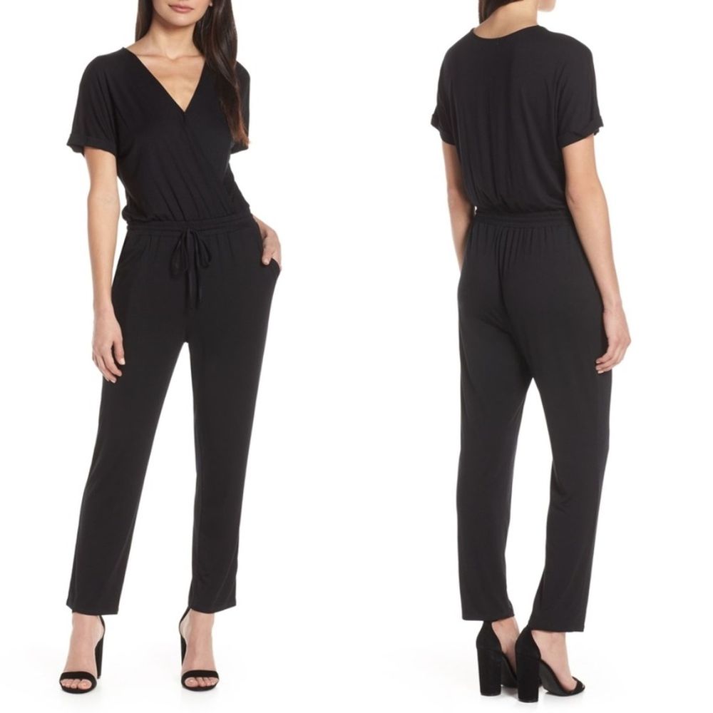 Chelsea28 Faux Wrap Jumpsuit Black S NWOT - Picture 1 of 5